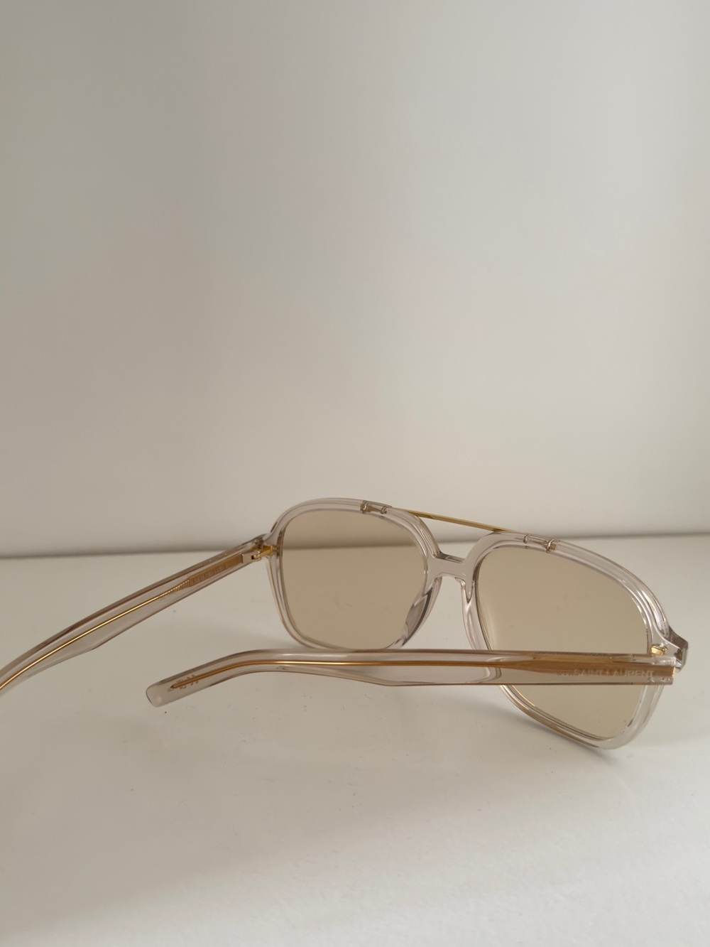 Saint Laurent Translucent Beige Pilot Sunglasses with Gold Bridge - Picture 3 of 3